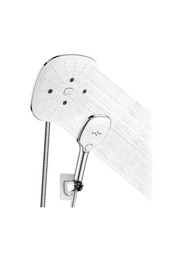 Lebıhmurah Bf1467 Duş Başlığı Combo, 9 İnç Ayarlanabilir Yağış Duş Başlığı 3 Ayar Basma Düğmeli Yük Duş Banyo ve Aks. Dğ. 47719242 Gümüş