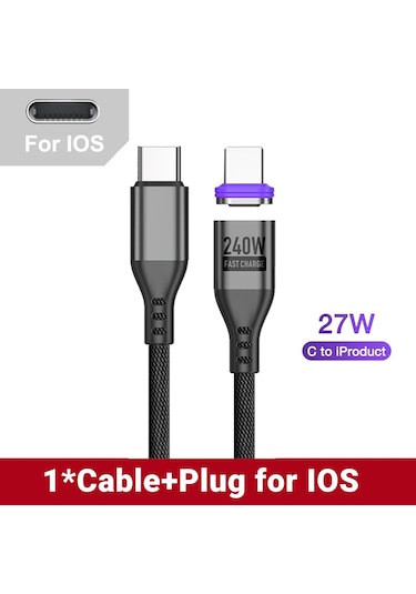 Aufu 5a Manyetik Usb-c Kablo 240w Hızlı Şarj Macbook Iphone Uyumlu Samsung Xiaomi Realmemavi2m