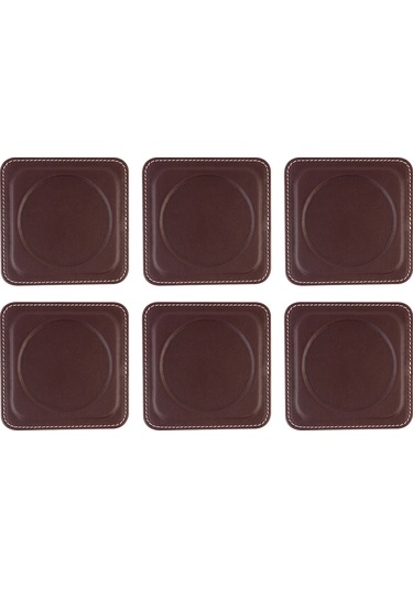 Bardak Altlığı,6 Lı Set,masaüstü Yuvarlak Cup Coaster,vegan Suni Deri,11x11 Cm.,bordo Bordo
