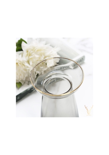 Alto Şeffaf Gold Detaylı Cam Vazo - 18 Cm Şeffaf