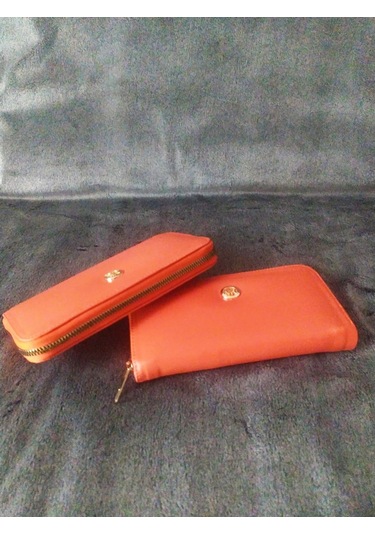 Yatay Turuncu Kadın Cüzdanı - Mk Tokalı Turuncu