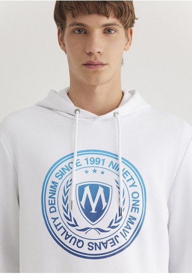 Mavi - Mavi Logo Baskılı Kapüşonlu Beyaz Sweatshirt 0611721-620 Beyaz
