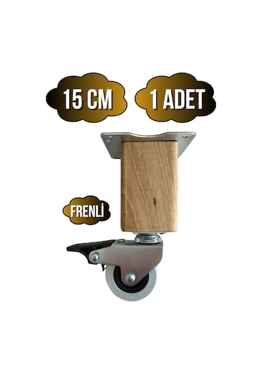Kale Ahşap Tekerli Ayak Mobilya Masa Dolap Tekerli Ayağı Frenli 15cm Ceviz Ağacı 1 Adet Açık Ceviz
