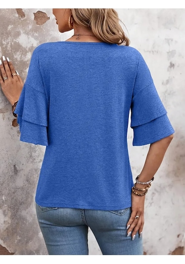 Yeni Sezon Kadın V Yaka Kısa Kollu Viskon Bluz