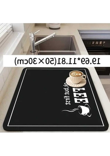 Trendooze Kaymayan Kahve Makinesi Matı 50x30 Ok But First Hızlı Kurur Desenli