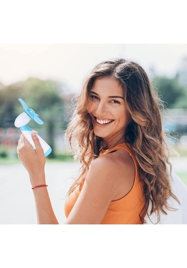 Mini El Fanı Taşınabilir Soğutma Fanı Dış Mekan Için Elektrikli Fan 0737 Mavi