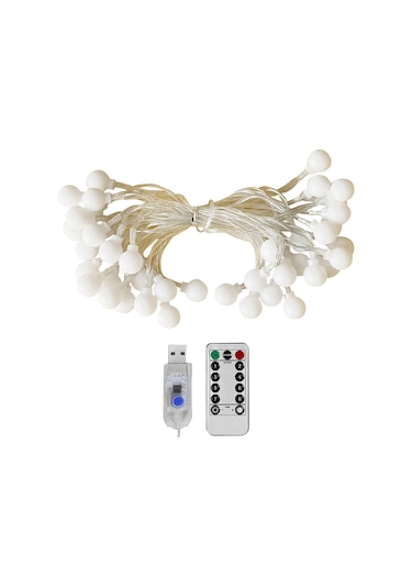 Hfambition 6m 40 Led Usb Kumlanmış Beyaz Top Işık Zinciri, Kumanda Kontrol, 3 Parlaklık Seviyesi, 8 Işık Efekti, 6 Saat Açık/18 Saat Kapalı