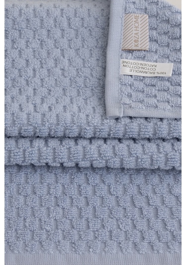 Ivory Mavi Kabartma Dokulu Mikro Fiber %100 Pamuk 2li El Yüz Havl Mavi