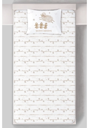 Organik Tek Kişilik Lastikli Çarşaf Seti - Mışıl Mışıl Kuzucuk Renkli