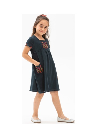 Melek Şile Bezi Çocuk Elbise Petrol Ptrl
