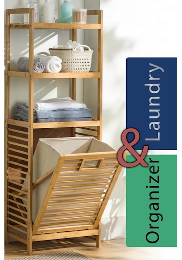 Digithome Bambu Kirli Sepetli 3 Raflı Çok Amaçlı Banyo Düzenleyici Çamaşır Sepeti Organizer Db-0002 Diğer