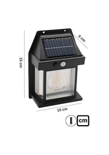 Güneş Enerjili Hareket Sensörlü Duvar Lambası Aydınlatma Aplik Siyah