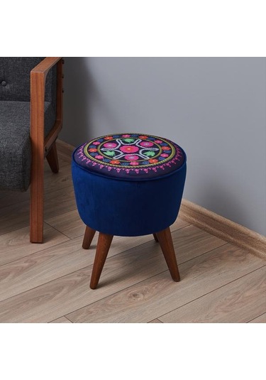 Just Home Retro Yuvarlak Etnik Puf - Renkli Renkli