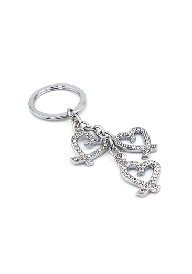 Parlak Taşlı Kalpler Sallantılı Metal Anahtarlık Kc868