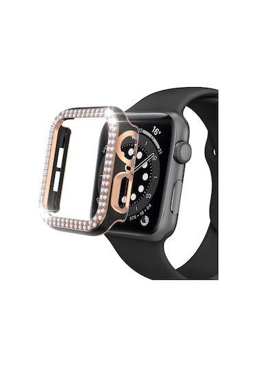Apple Uyumlu  Watch 5 6 40 MM Çift Sıra Parlak Taşlı Rubber Kasa Ka