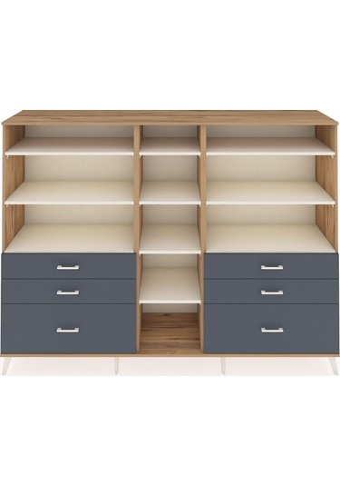 Hyperion Dolap 10 Raflı 6 Çekmeceli 220x44x163 Çam-aytaşı/antras Çam-aytaşı/antrasit