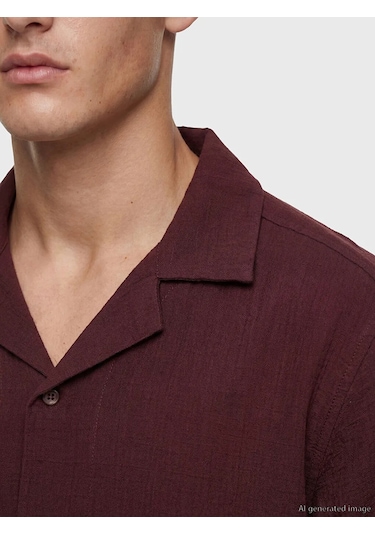 Lc Waikiki Bordo Regular Fit Resort Yaka Müslin Erkek Gömlek