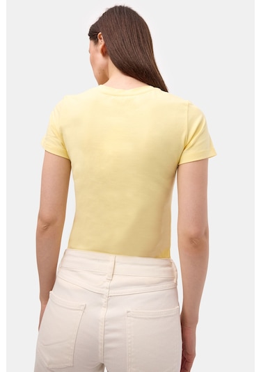 Itsbasic Kadın Light Sarı S6-108 Bisiklet Yaka %100 Organik Pamuk Esnek Kumaş T-shirt