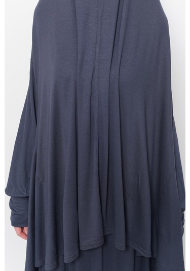 Pratik 2 Parça Pamuklu Yarasa Kollu Başörtülü Tesettür Namaz Elbisesi Füme Antrasit