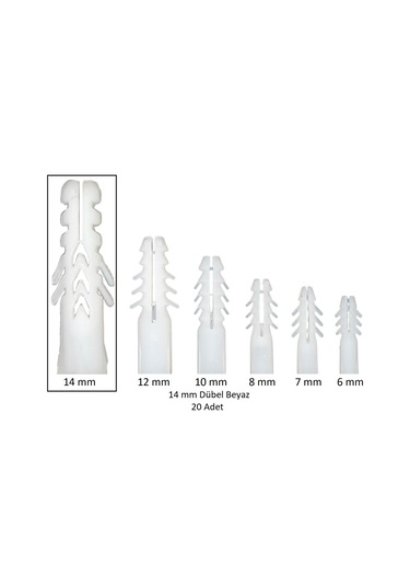 Dübel, 14 Mm Beyaz Dübel, 20 Adet
