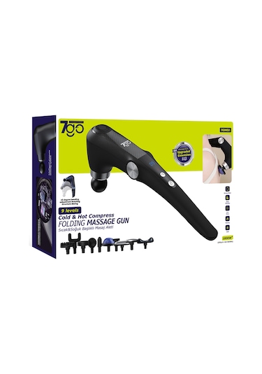 7go 7gmg1 Katlanabilir Sıcak & Soğuk Başlıklı Masaj Aleti 9 Kademeli, 10 Farklı Başlık, 1800mah Li Siyah