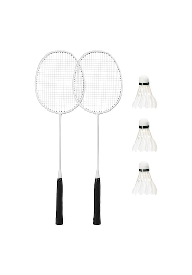 Vkemall Demir Allyuminyum Badminton Raketi Seti: 2 Adet Raket + 3 Top, Hafif Ve Dayanıklı, Oyun Performansını Artırır, Beyaz