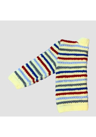 Uretti - Rukiye 7294 - El Örgüsü Çizgili Erkek Çocuk Hırka 3 Yaş / Renkli Çok Renkli