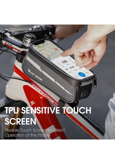 West Biking 7'' Bisiklet Cep Telefonu Gidon Çantası Siyah Gri Gri - Siyah