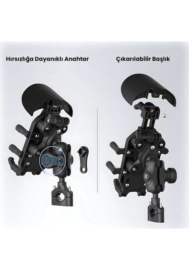 Vtn-27 Gidon Bağlantılı Güneş Ve Yağmur Korumalı Motosiklet Bisiklet Telefon Tutucu Siyah