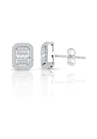 Modern Tasarım 0.55 Ct Baget Kare Tektaş Küpe N11.110