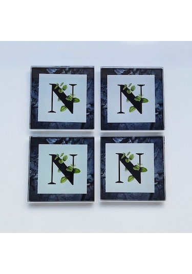 Decorita Cam Bardak Altlığı N Harfli Tasarım 4'lü Takım 10 x 10 CM Çok Renkli