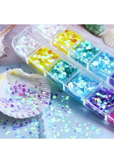 Holografik Yuvarlak Tırnak Süsleme Folyo Pulları Renkli Nail Art