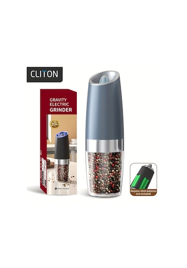 Honeybeeshop 1 Adet Mavi Plastik Gövdeli Yerçekimli Elektrikli Tuz Karabiber Değirmeni Otomatik Öğütme Led Işıklı Ahşap