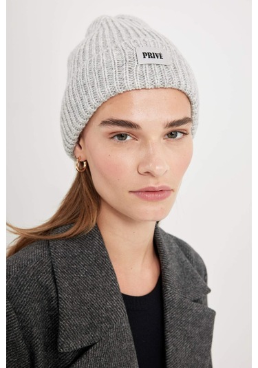 Defacto Kadın Dokuma Etiketli Kışlık Bere R7539az24wngr211 Gri