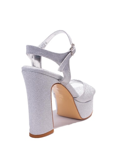 Dagoster Dza07-337350 Gümüş Simli Tek Bant Platform Topuklu Kadın Ayakkabı 001