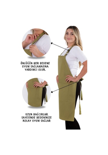 4 Adet Simple Ayarlanabilir Askılı Mutfak Önlüğü Fıstık Yeşili