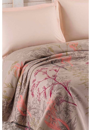 Doğal Pike Baskılı Mega King 230x260cm Urla Bej Bej