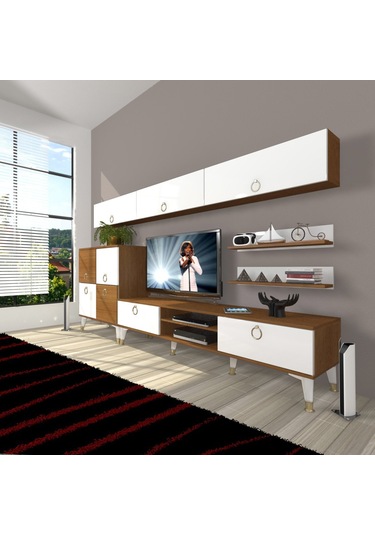 Decoraktiv Eko 8 Mdf Dvd Gold Tv Ünitesi Tv Sehpası Ceviz - Beyaz