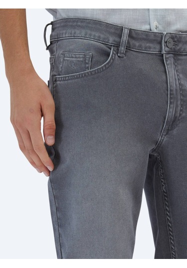 Kip Gri Slim Fit Denim Pamuk Karışımlı Pantolon Gri