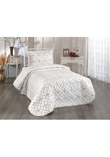 Parolin Tek Kişilik Kapitoneli Yatak Örtüsü Krem Gold Krem - Gold