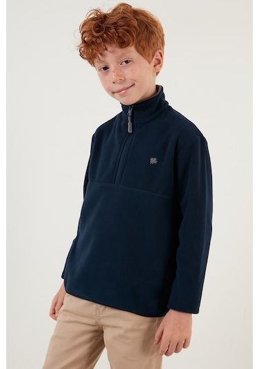 Lela Yumuşak Dokulu Fermuarlı Dik Yaka Şardonlu Kışlık Unisex Çocuk Polar 5905002 Lacivert