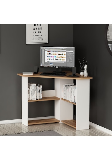 Corner Köşe Çalışma Masası Bilgisayar Masası Ofis Masası Kemençe - Beyaz