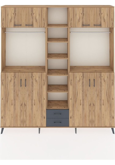 Arges Dolap 14 Raflı 2 Çekmeceli 2 Askılı 220x30x243 Çam-çam/antrasit Atlas Çam/antrasıt