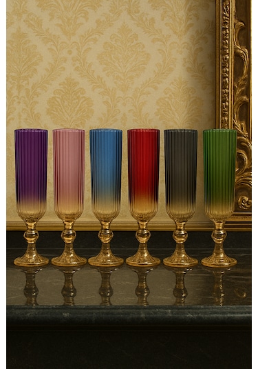 Julia Çift Renk Kristal Ayaklı Kahve Yanı Su Ve Meşrubat Bardağı Sunum Bardağı Çok Renkli