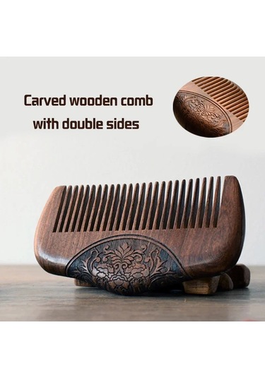 Doğal Siyah Abanoz Ultra Dar Dişli Ahşap Tarak Başlık Saç Fırçası