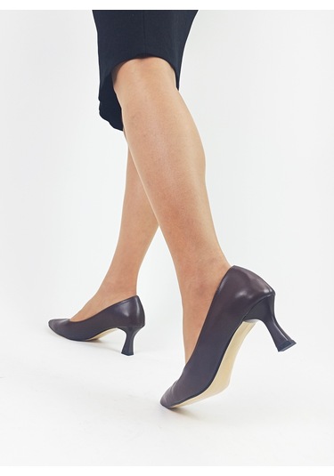 Kahve Renk Cilt Alçak Kadeh Topuk Kadın Stiletto Kahve Kahverengi