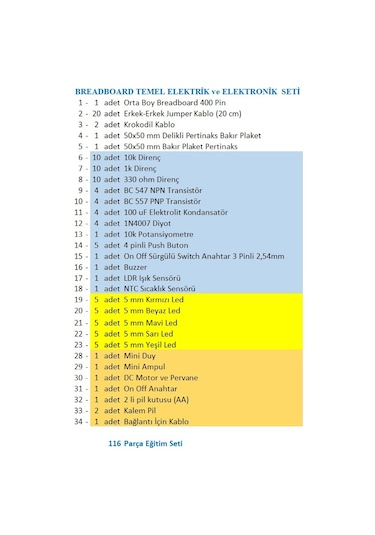 Breaboard Temel Elektrik Ve Elektronik Eğitim Set Lamba Motor Ve Breadbord Set