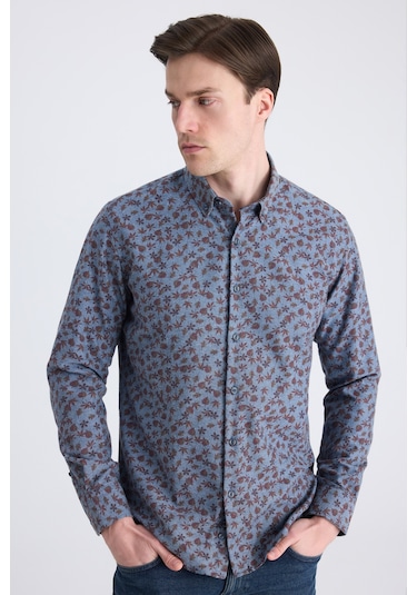 Twn Slim Fit İndigo Baskılı Pamuklu Gömlek 1ec02hd32259m Çok Renkli