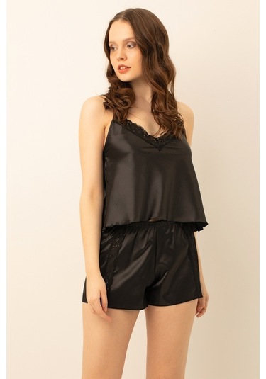Doremi Saten Güpürlü Ayarlanabilir Askılı Şortlu Takım