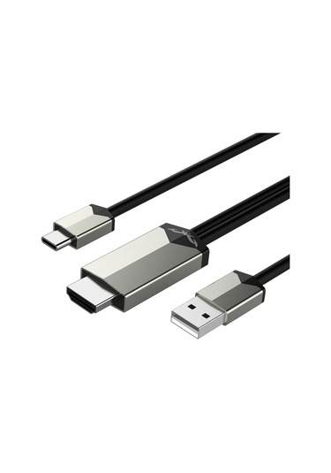 Xiyyadms Mirascreen Tc02 Type-c'den Hd'ye 4k 30hz Ekran Yansıtıcı Kablosu, Usb Beslemeli, Plug And Play, Gümüş-siyah